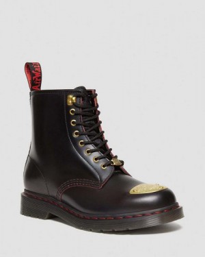 Dr Martens Year of the Dragon Leather Lace Up Women 1460 Boots Black / Red | USA-206158