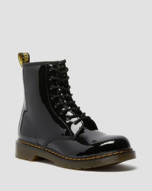 Dr Martens Youth 1460 Patent Leather Kids' Lace Up Boots Black | USA-418253