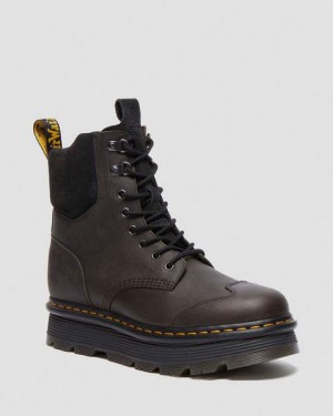 Dr Martens Zebzag 8 Ties Burnish Waxy Men Lace Up Boots Black / Grey | USA-496187