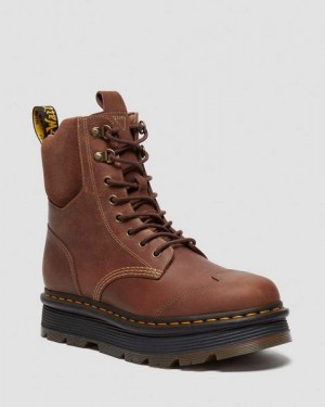 Dr Martens Zebzag 8 Ties Burnish Waxy Women Lace Up Boots Brown | USA-169752