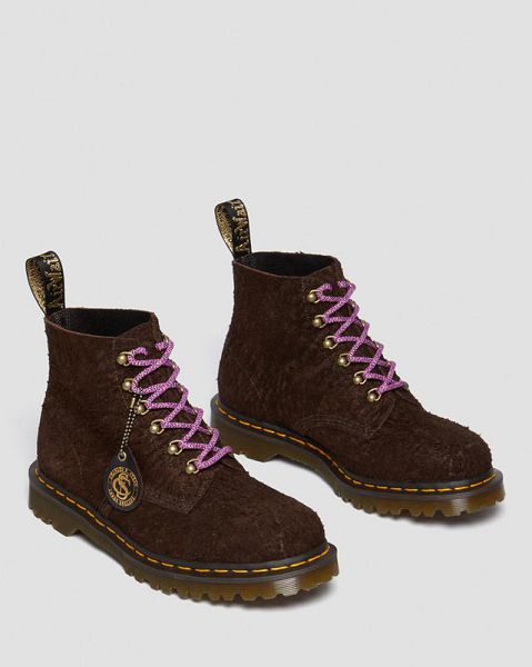 Dr Martens 101 Made in England Hardware Suede Women Ankle Boots Dark Brown | USA-514069