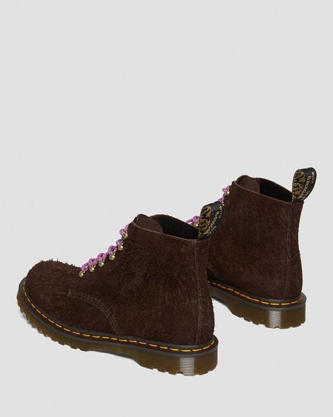 Dr Martens 101 Made in England Hardware Suede Women Ankle Boots Dark Brown | USA-514069