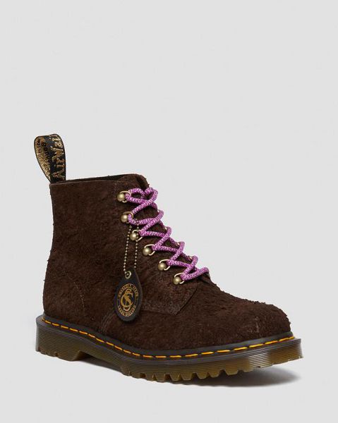 Dr Martens 101 Made in England Hardware Suede Women Ankle Boots Dark Brown | USA-514069