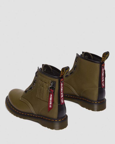 Dr Martens 1460 Ben Alpha Industries Nylon & Leather Women Lace Up Boots Olive / Black | USA-198270