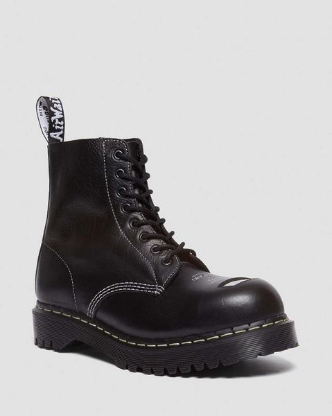 Dr Martens 1460 Bex Exposed Steel Toe Men Lace Up Boots Black | USA-649512