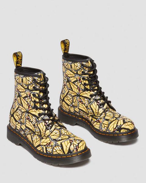 Dr Martens 1460 Butterfly Print Suede Men Lace Up Boots Yellow | USA-576428