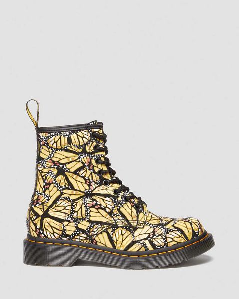 Dr Martens 1460 Butterfly Print Suede Men Lace Up Boots Yellow | USA-576428