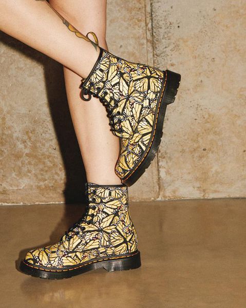 Dr Martens 1460 Butterfly Print Suede Women Lace Up Boots Yellow | USA-107825