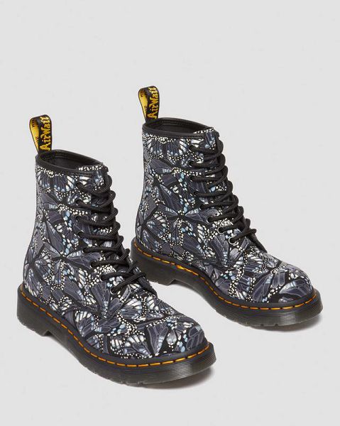 Dr Martens 1460 Butterfly Print Suede Women Lace Up Boots Grey | USA-457139