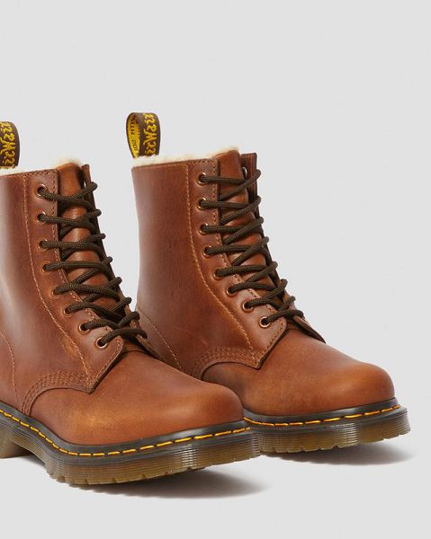 Dr Martens 1460 Faux Fur Lined Men Lace Up Boots Brown | USA-29541