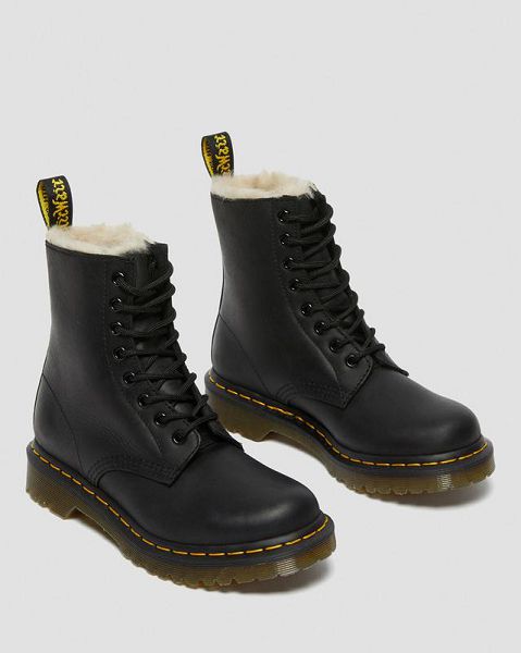 Dr Martens 1460 Faux Fur Lined Women Lace Up Boots Black | USA-31896