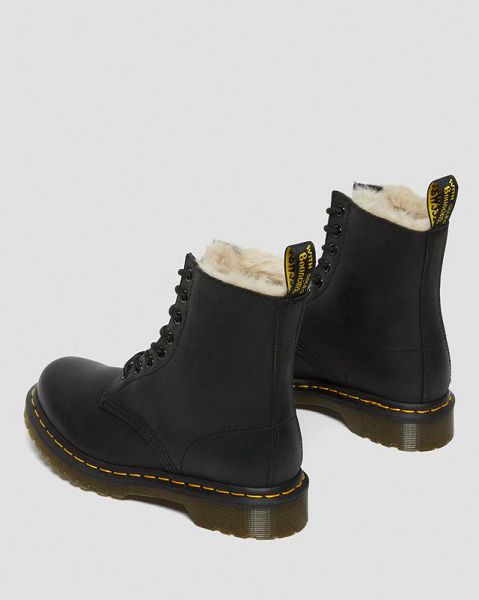 Dr Martens 1460 Faux Fur Lined Women Lace Up Boots Black | USA-31896