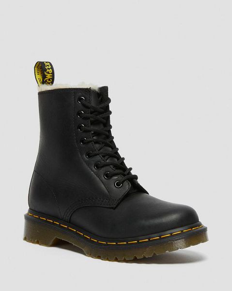 Dr Martens 1460 Faux Fur Lined Women Lace Up Boots Black | USA-31896