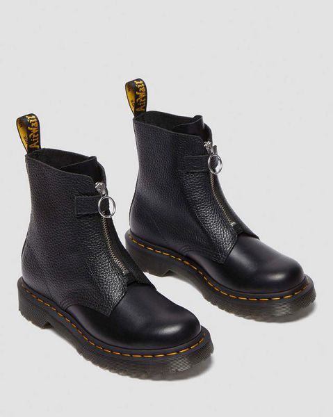 Dr Martens 1460 Front Zip Leather Men Lace Up Boots Black | USA-862591