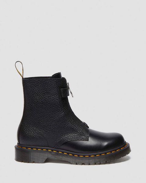 Dr Martens 1460 Front Zip Leather Men Lace Up Boots Black | USA-862591