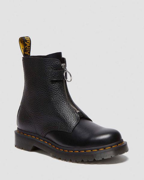 Dr Martens 1460 Front Zip Leather Men Lace Up Boots Black | USA-862591