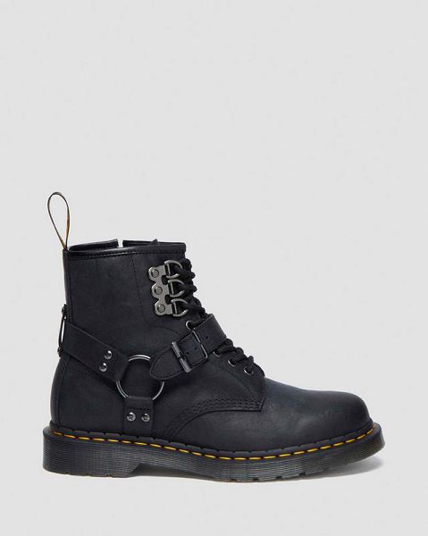 Dr Martens 1460 Hardware Antique Leather Women Lace Up Boots Black / Yellow | USA-354978