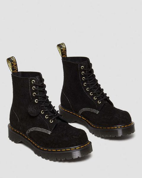 Dr Martens 1460 Made in England Emboss Suede Women Lace Up Boots Black | USA-190782