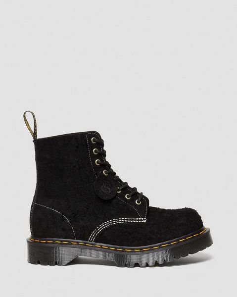 Dr Martens 1460 Made in England Emboss Suede Women Lace Up Boots Black | USA-190782