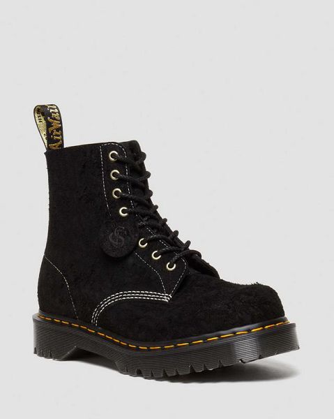 Dr Martens 1460 Made in England Emboss Suede Women Lace Up Boots Black | USA-190782