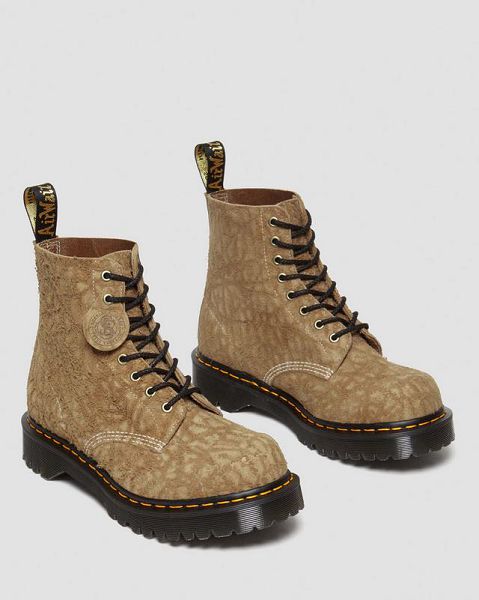 Dr Martens 1460 Made in England Emboss Suede Women Lace Up Boots Brown | USA-276510