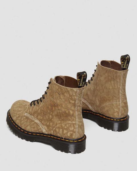 Dr Martens 1460 Made in England Emboss Suede Women Lace Up Boots Brown | USA-276510