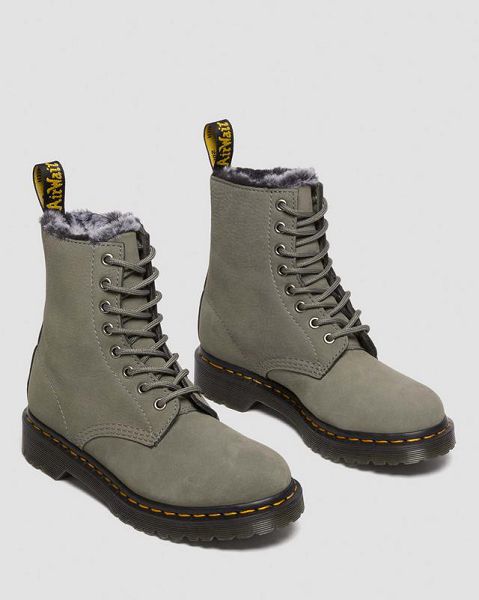 Dr Martens 1460 Serena Faux Fur Lined Nubuck Women Lace Up Boots Grey | USA-365270