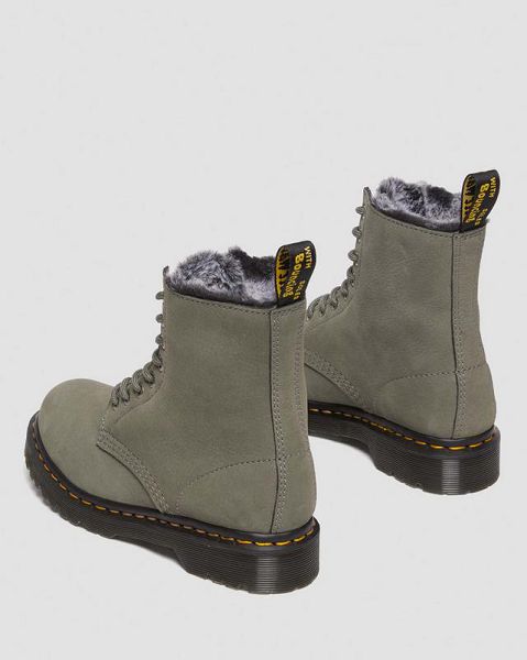 Dr Martens 1460 Serena Faux Fur Lined Nubuck Women Lace Up Boots Grey | USA-365270