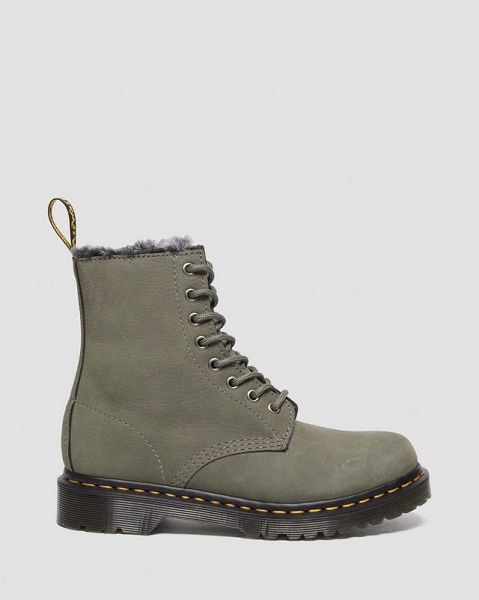 Dr Martens 1460 Serena Faux Fur Lined Nubuck Women Lace Up Boots Grey | USA-365270