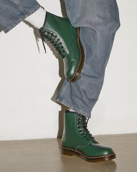 Dr Martens 1460 Smooth Leather Men Lace Up Boots Green | USA-784516