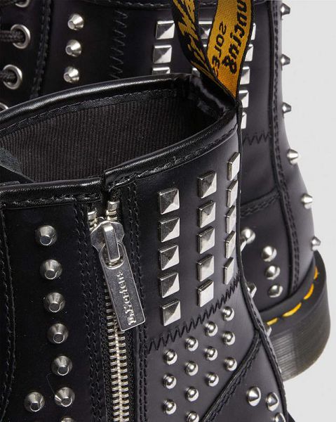 Dr Martens 1460 Studded Zip Atlas Leather Women Lace Up Boots Black | USA-807416