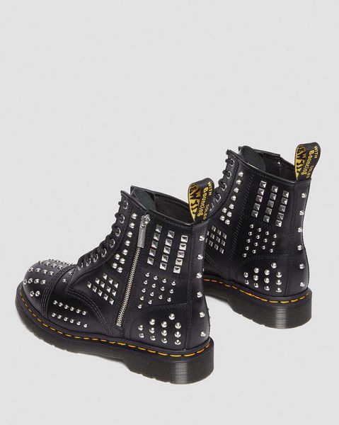 Dr Martens 1460 Studded Zip Atlas Leather Women Lace Up Boots Black | USA-807416