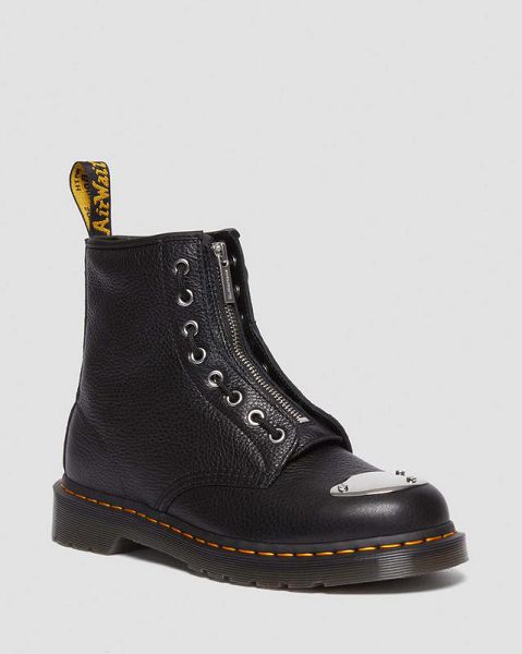 Dr Martens 1460 Toe Plate Lunar Leather Jungle Zip Women Boots Black | USA-94732