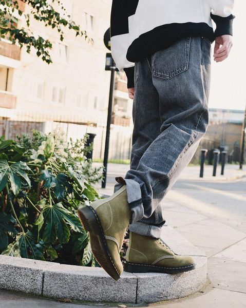 Dr Martens 1460 Tumbled Nubuck Leather Men Lace Up Boots Olive | USA-157083