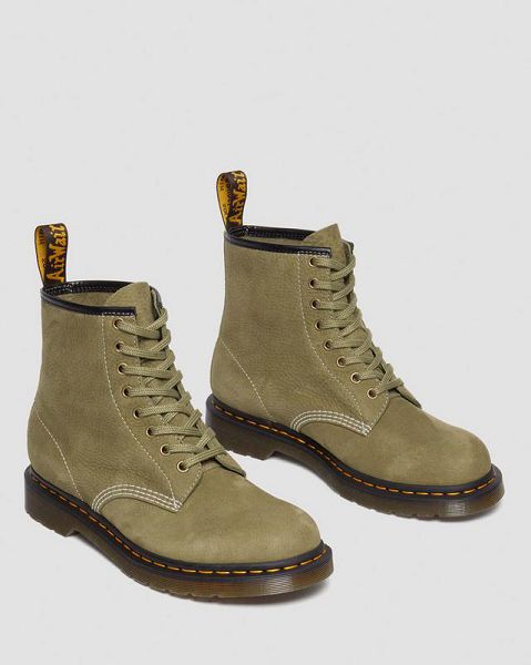 Dr Martens 1460 Tumbled Nubuck Leather Men Lace Up Boots Olive | USA-157083