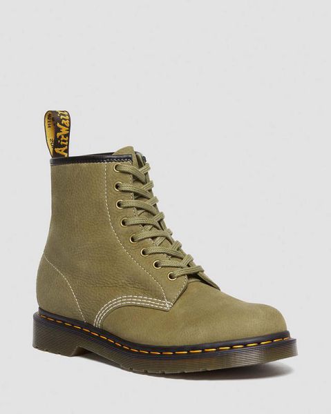 Dr Martens 1460 Tumbled Nubuck Leather Men Lace Up Boots Olive | USA-157083