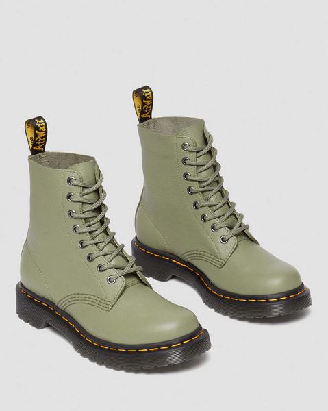 Dr Martens 1460 Virginia Men Leather Boots Olive | USA-301769