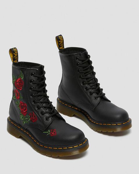 Dr Martens 1460 Vonda Floral Leather Men Lace Up Boots Black | USA-752134