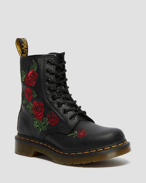 Dr Martens 1460 Vonda Floral Leather Women Lace Up Boots Black | USA-769425