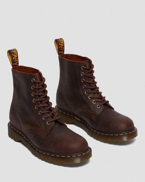 Dr Martens 1460 Waxed Full Grain Leather Women Lace Up Boots Brown | USA-319082