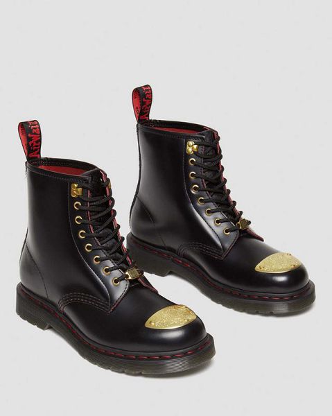 Dr Martens 1460 Year of the Dragon Leather Women Lace Up Boots Black / Red | USA-435671