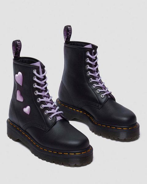 Dr Martens 1460 Zip Heart Virgina Satin Lux Women Lace Up Boots Black / Purple | USA-302149