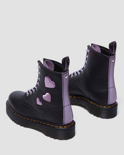 Dr Martens 1460 Zip Heart Virgina Satin Lux Women Lace Up Boots Black / Purple | USA-302149