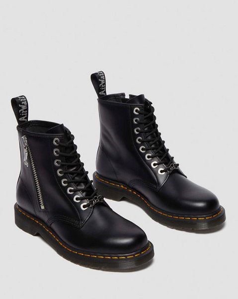 Dr Martens 1460 Zip Smooth Leather Men Lace Up Boots Black | USA-923806