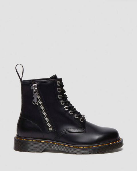 Dr Martens 1460 Zip Smooth Leather Men Lace Up Boots Black | USA-923806