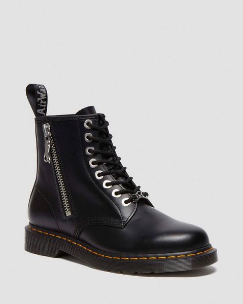 Dr Martens 1460 Zip Smooth Leather Men Lace Up Boots Black | USA-923806