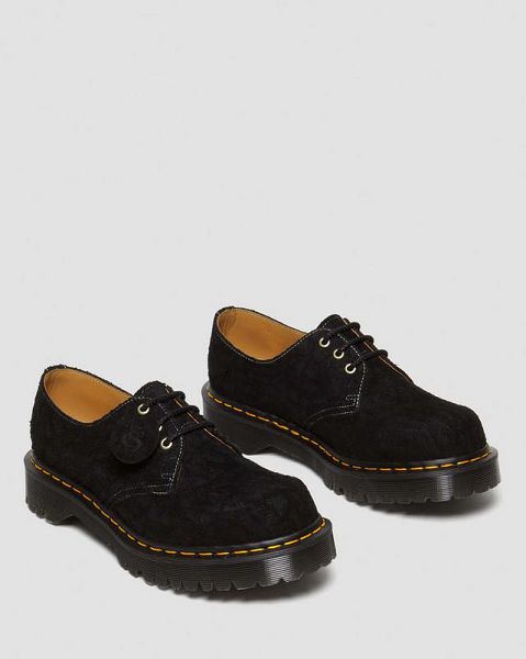 Dr Martens 1461 Bex Made in England Emboss Suede Women Oxford Shoes Black | USA-918574