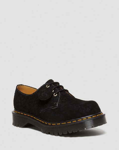 Dr Martens 1461 Bex Made in England Emboss Suede Women Oxford Shoes Black | USA-918574