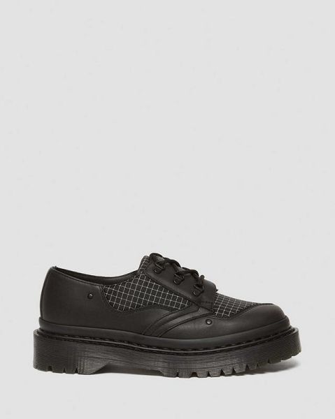 Dr Martens 1461 Bex Ripstop Grid Men Oxford Shoes Black / White | USA-346782