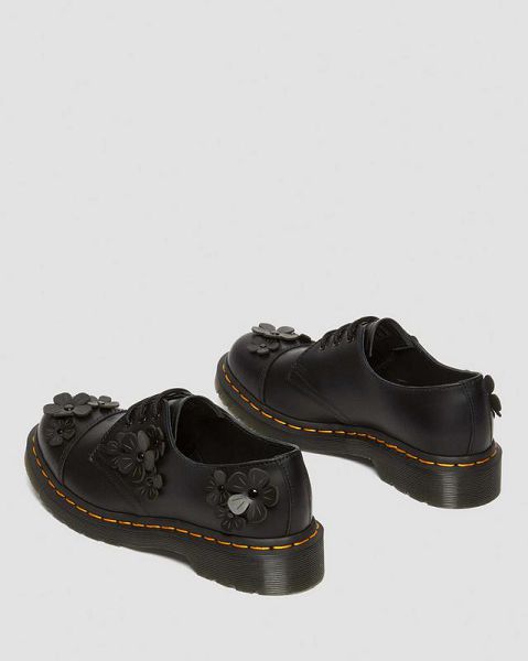 Dr Martens 1461 Flower Applique Leather Men Oxford Shoes Black | USA-370481